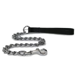 Ancol Heritage Extra Heavy Chain Lead With Leather Handle Black 80cm