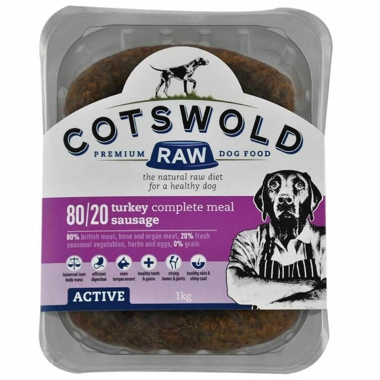 Cotswold Raw Active Sausage Turkey Dog Food