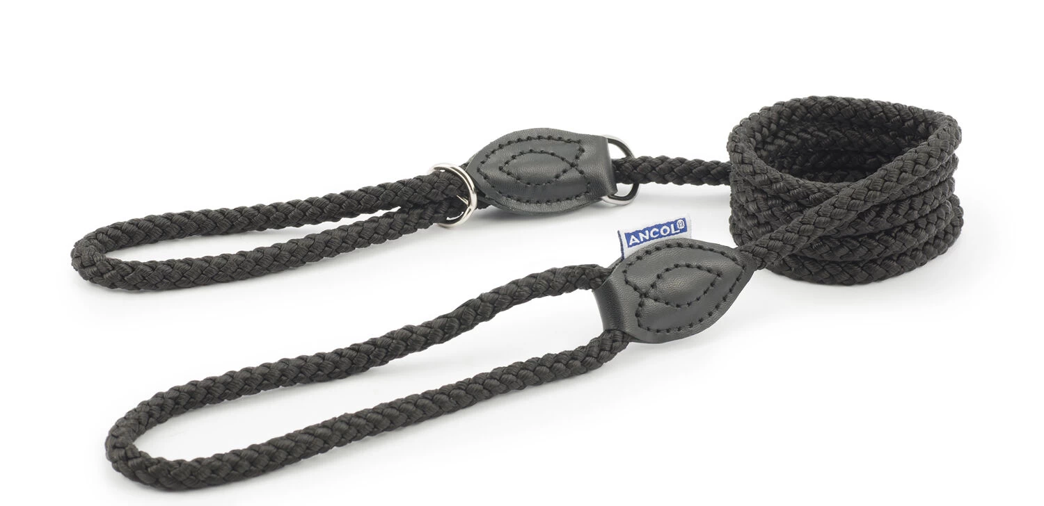 Ancol Heritage Rope Slip & Control Lead Combination Black 12mm X1m