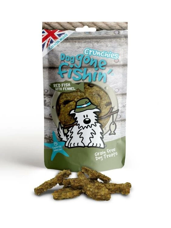 6 X Mr Johnson's Dog Gone Fishin' Red Fish With Fennel Crunchies Dog Treats 75g