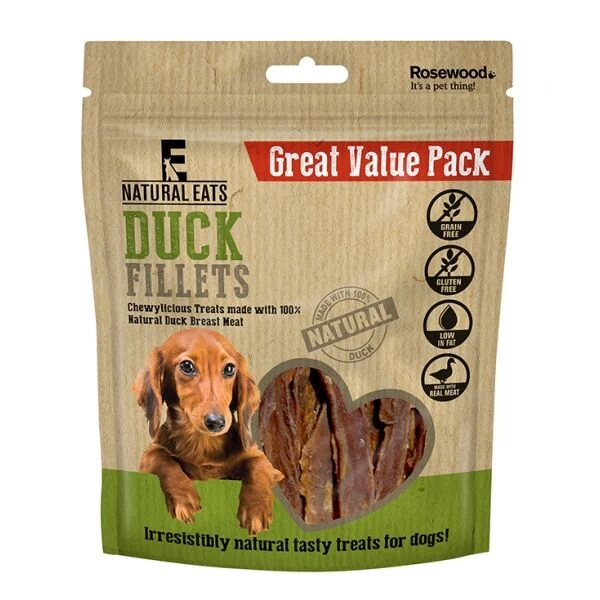 6 X Rosewood Natural Eats Duck Fillets Value Pack Dog Treats 320g