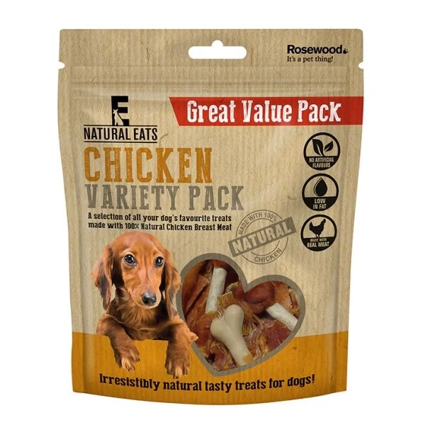 6 X Rosewood Natural Eats Chicken Variety Value Pack Dog Treats 320g