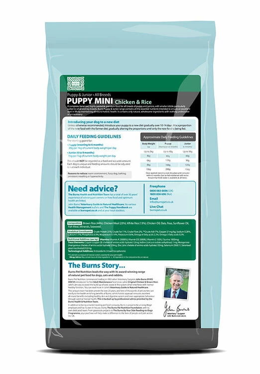 Burns Puppy/Junior Mini Chicken & Rice Dog Food - Image 2