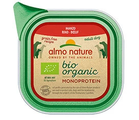 11 X Almo Nature Bio Organic Monoprotein With Beef Dog Food 150g