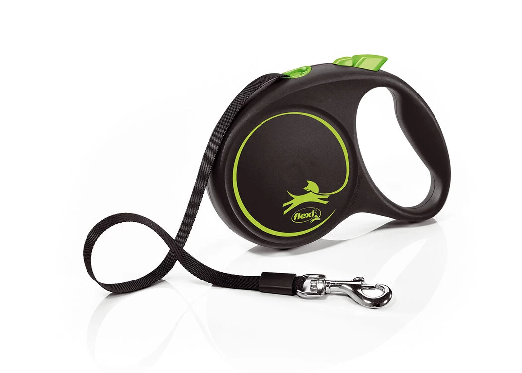 Flexi Black Design Retractable Tape Dog Lead Green