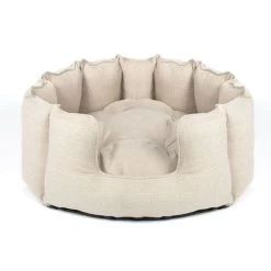 Lords & Labradors High Sided Tweed Dog Bed Natural Herringbone