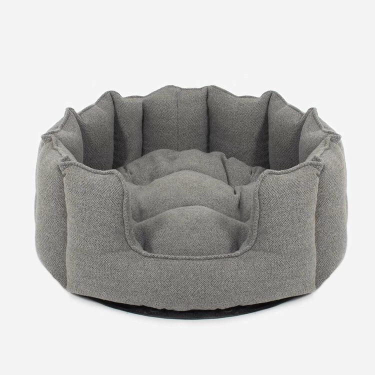Lords & Labradors High Sided Tweed Dog Bed Pewter Herringbone
