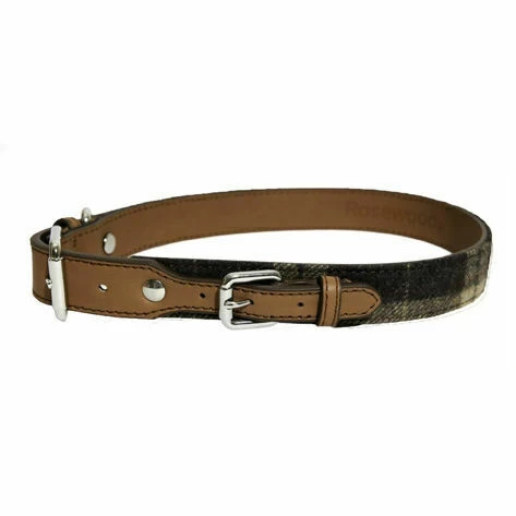 Rosewood Luxury Leather Collar Tweed Check 3/4" - Image 2