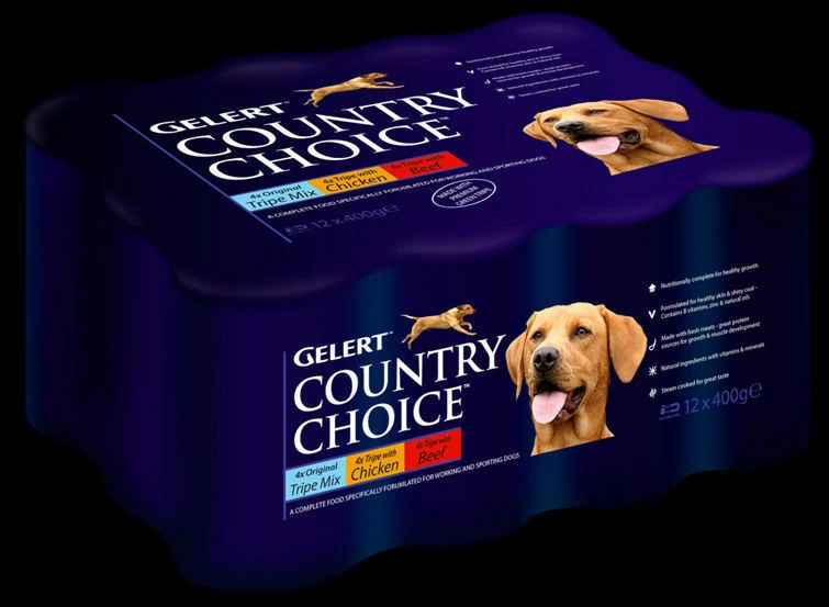 12 X 400g Gelert Country Choice Tripe Mix Wet Dog Food Variety Pack